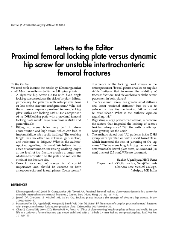 (PDF) Proximal femoral locking plate versus dynamic hip screw for ...