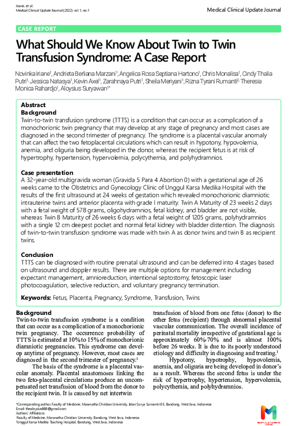 (PDF) What Should We Know About Twin to Twin Transfusion Syndrome A