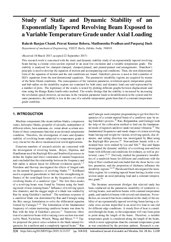 (PDF) Study of Static and Dynamic Stability of an Exponentially Tapered ...
