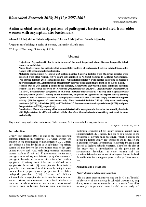 (PDF) Antimicrobial sensitivity pattern of pathogenic bacteria isolated ...