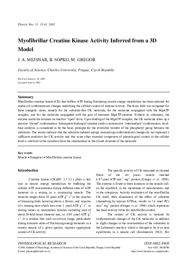 (PDF) Myofibrillar creatine kinase activity inferred from a 3D model
