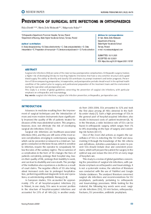 (PDF) Prevention of surgical site infections in orthopaedic surgery and ...