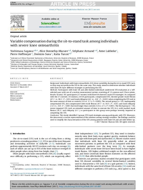 (PDF) Variable compensation during the sit-to-stand task among ...