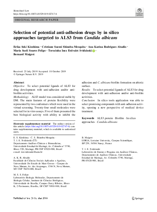 (PDF) Selection of potential anti-adhesion drugs by in silico ...