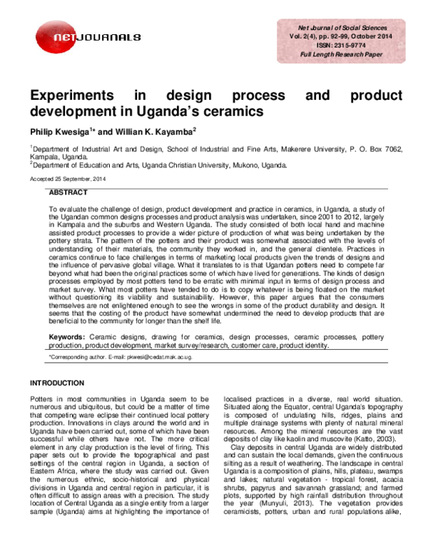 (PDF) Experiments in design process and product development in Uganda's ...