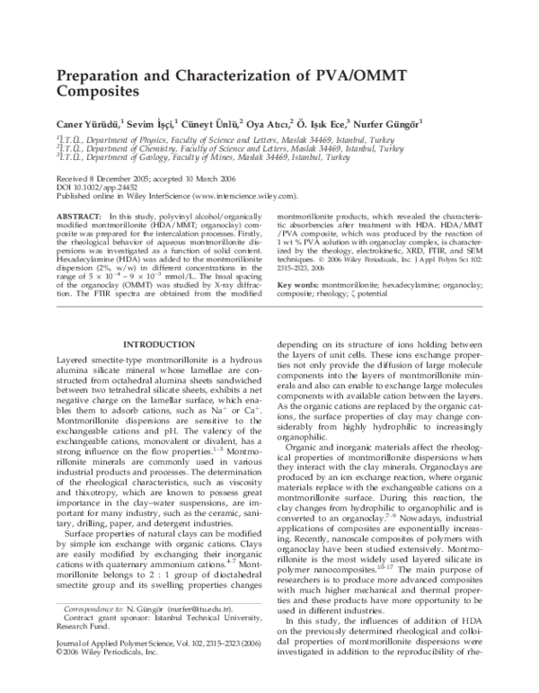 (PDF) Preparation and characterization of PVA/OMMT composites