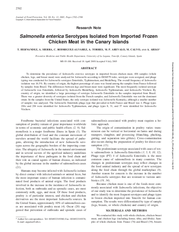 (PDF) Salmonella enterica Serotypes Isolated from Imported Frozen ...
