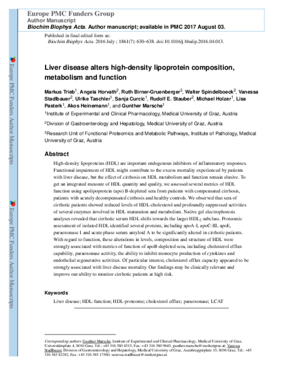 (PDF) Liver disease alters high-density lipoprotein composition ...