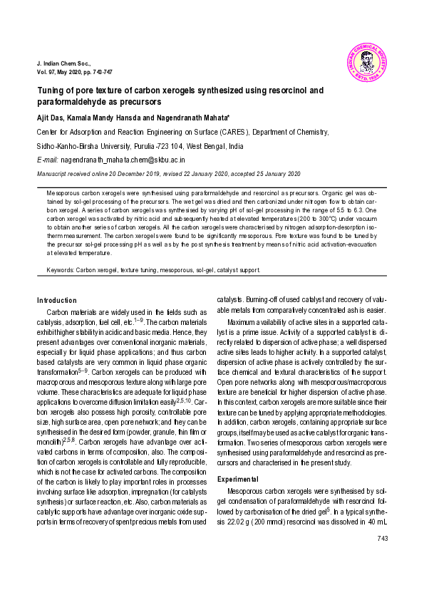 (PDF) Tuning of pore texture of carbon xerogels synthesized using ...