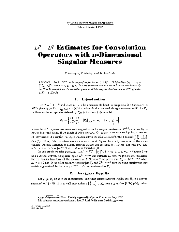 (PDF) L p − Lq estimates for convolution operators with n-Dimensional ...