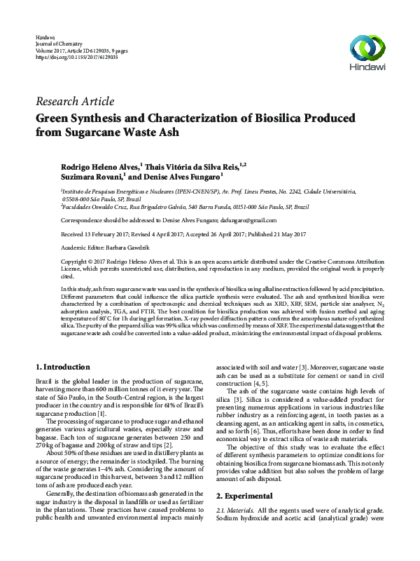 (PDF) Green Synthesis and Characterization of Biosilica Produced from ...