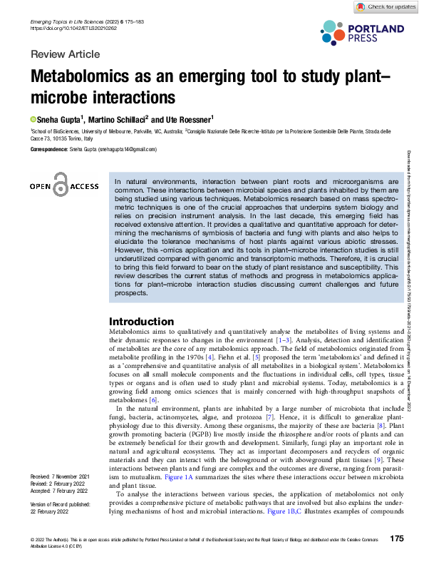 (PDF) Metabolomics as an emerging tool to study plant–microbe interactions
