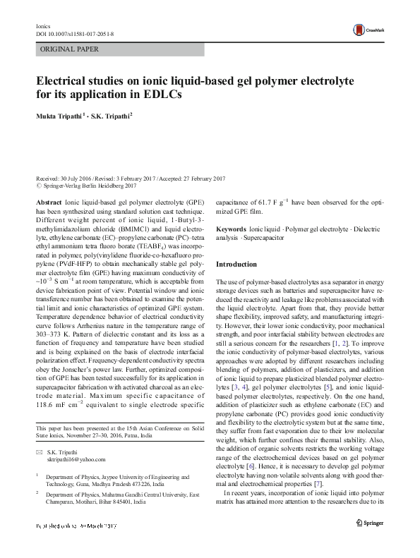 (PDF) Electrical studies on ionic liquid-based gel polymer electrolyte ...