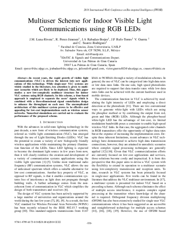 (PDF) Multiuser scheme for indoor visible light communications using ...