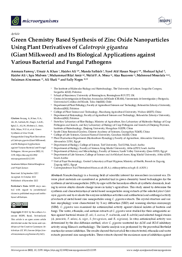 (PDF) Green Chemistry Based Synthesis of Zinc Oxide Nanoparticles Using ...