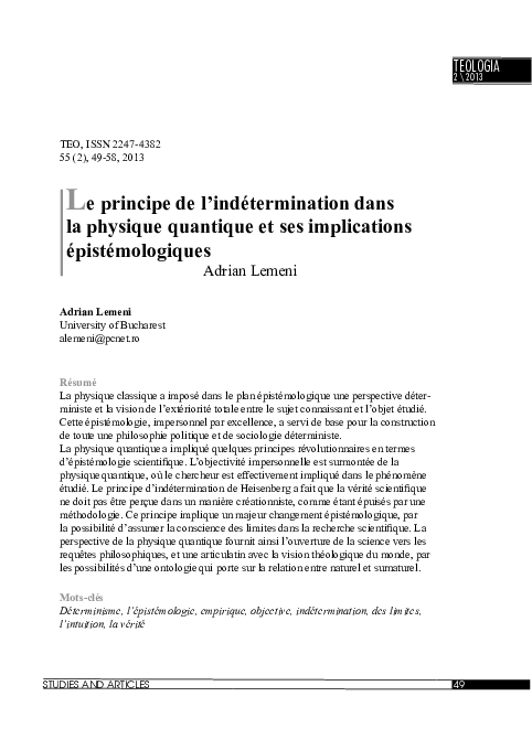 (PDF) Le principe de l’indétermination dans la physique quantique et ...