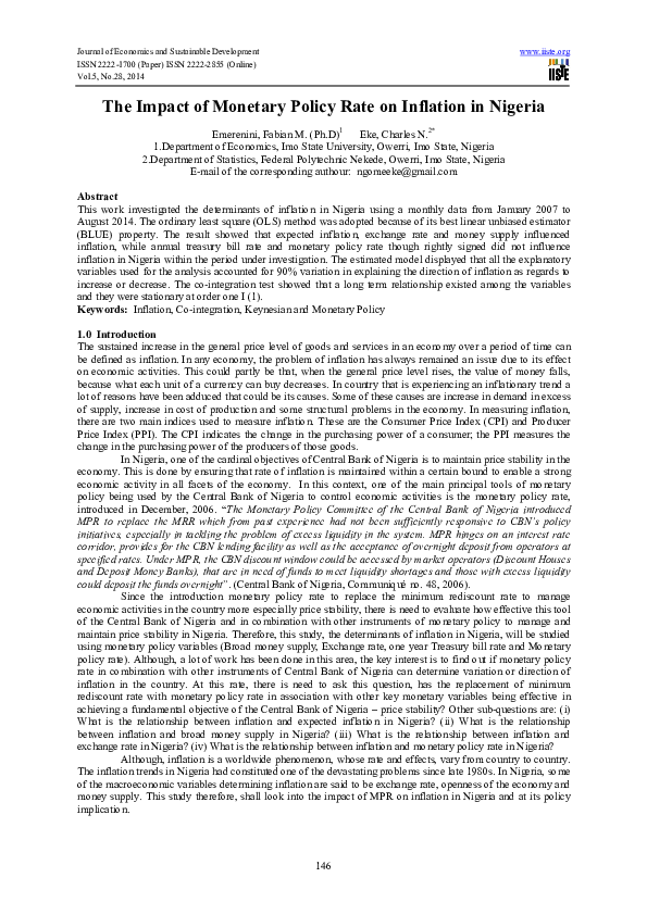 (PDF) The Impact of Monetary Policy Rate on Inflation in Nigeria