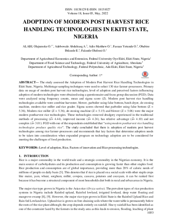 (PDF) ADOPTION OF MODERN POST HARVEST RICE HANDLING TECHNOLOGIES IN ...