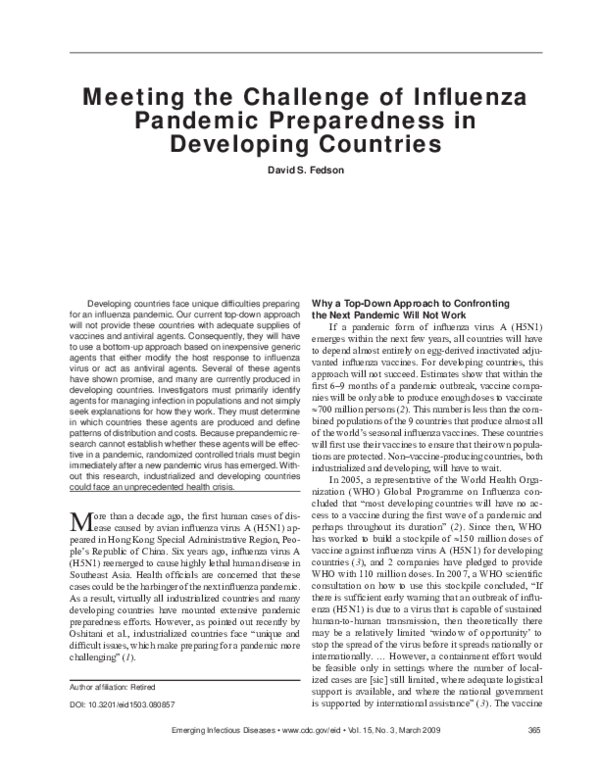 (PDF) Meeting the Challenge of Influenza Pandemic Preparedness in ...