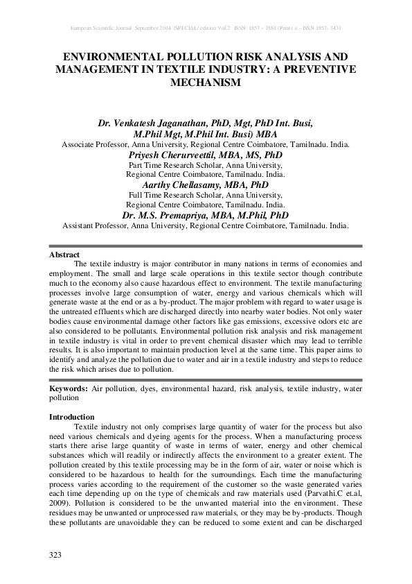 (PDF) Environmental Pollution Risk Analysis and Management in Textile ...