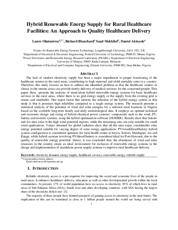 (PDF) Hybrid renewable energy supply for rural healthcare facilities ...