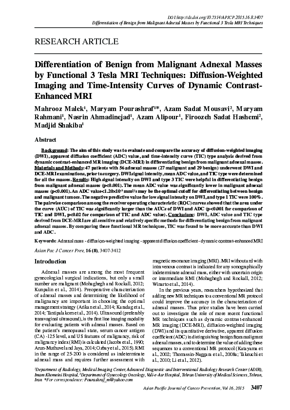 (PDF) Differentiation of Benign from Malignant Adnexal Masses by ...