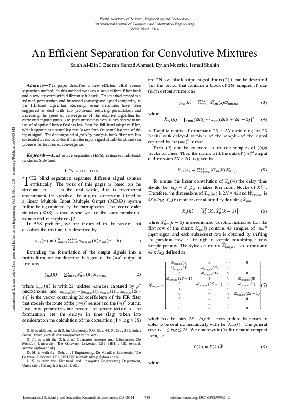 (PDF) An Efficient Separation for Convolutive Mixtures