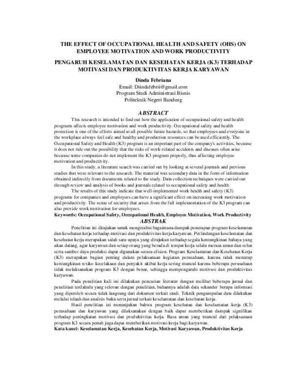 (PDF) THE EFFECT OF OCCUPATIONAL HEALTH AND SAFETY (OHS) ON EMPLOYEE ...