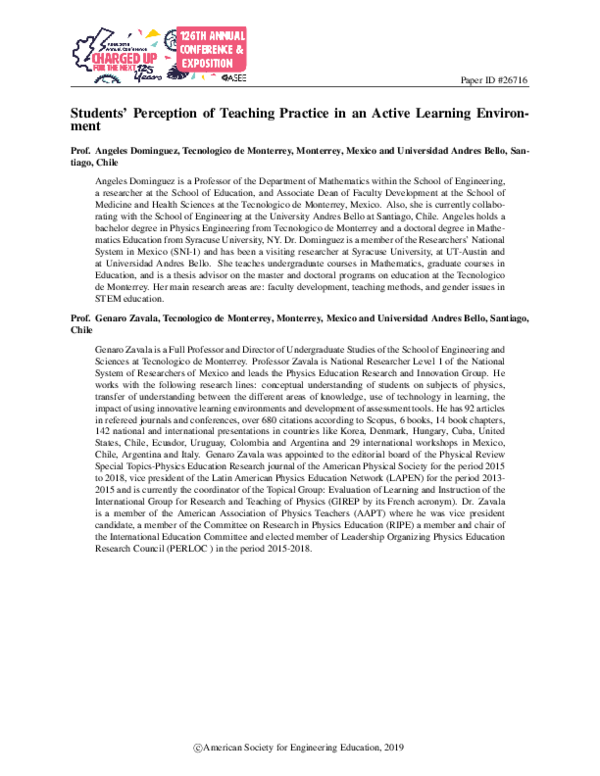 (PDF) Students’ Perception of Teaching Practice in an Active Learning ...