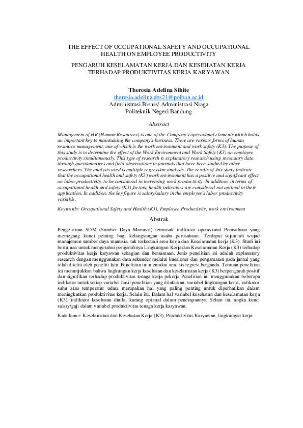 (PDF) THE EFFECT OF OCCUPATIONAL SAFETY AND OCCUPATIONAL HEALTH ON ...