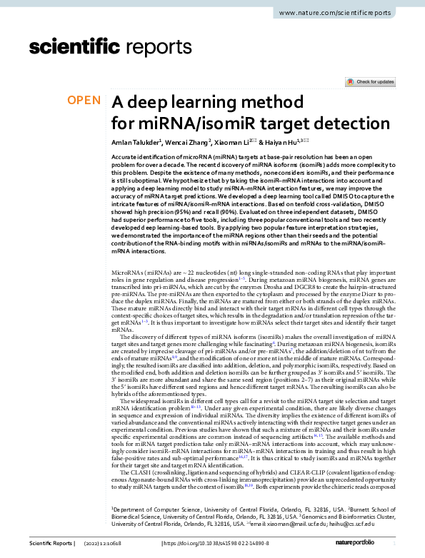 (PDF) A deep learning method for miRNA/isomiR target detection