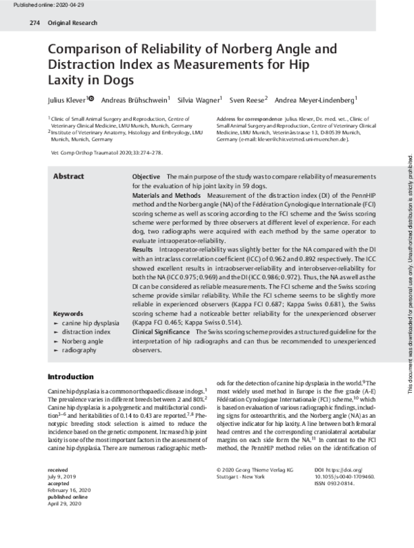 (PDF) Comparison of Reliability of Norberg Angle and Distraction Index ...