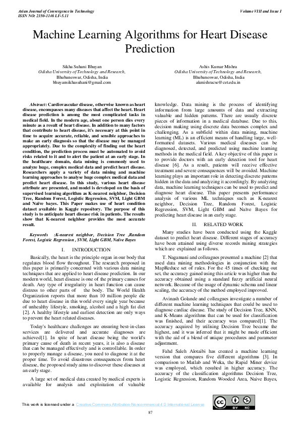 (PDF) Machine Learning Algorithms for Heart Disease Prediction