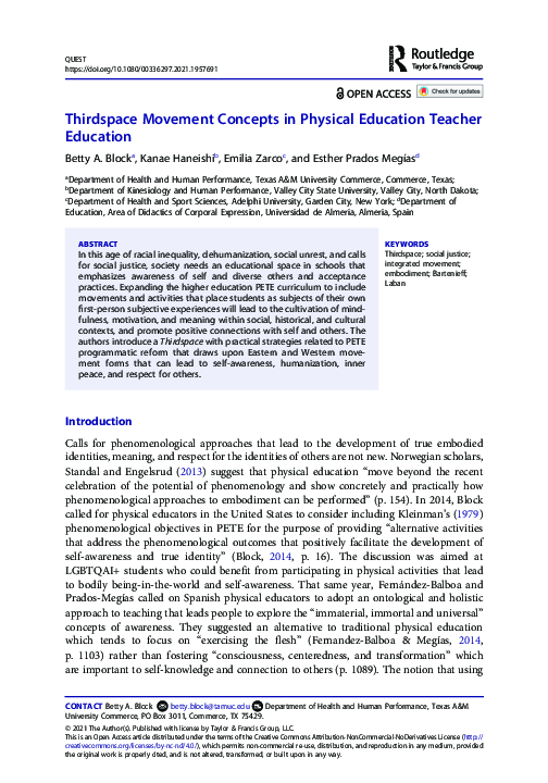 (PDF) Thirdspace Movement Concepts in Physical Education Teacher Education Betty Block