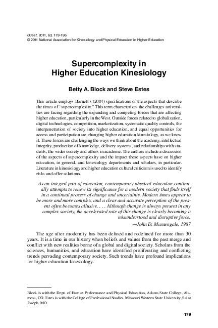 (PDF) Supercomplexity in Higher Education Kinesiology