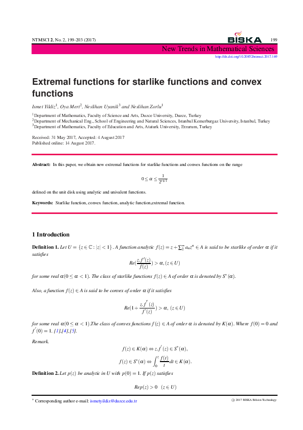 (PDF) Extremal functions for starlike functions and convex functions