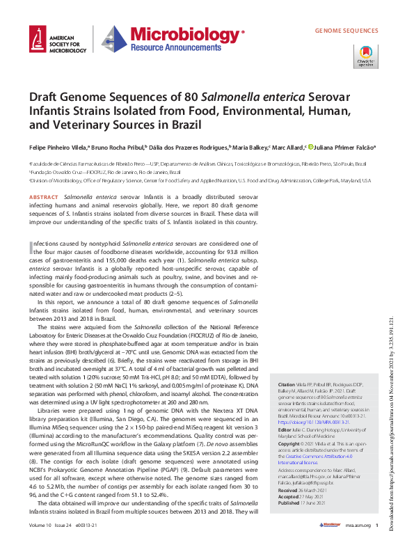(PDF) Draft Genome Sequences of 80 Salmonella enterica Serovar Infantis ...