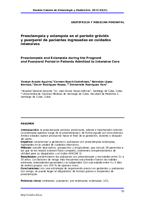 (PDF) Preeclampsia y eclampsia en el periodo grávido y puerperal de pacientes ingresadas en