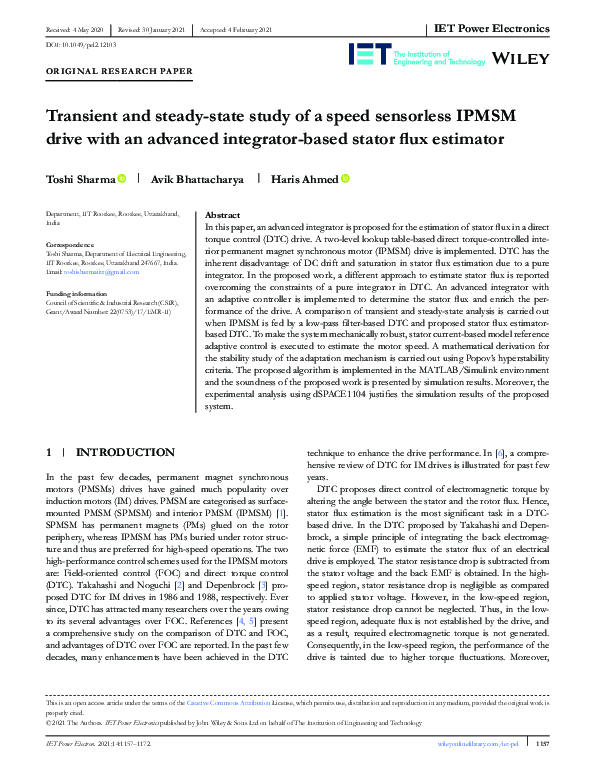 (PDF) Transient and steady‐state study of a speed sensorless IPMSM ...