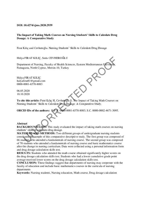 (PDF) The Impact of Taking Math Courses on Nursing Students’ Skills to ...