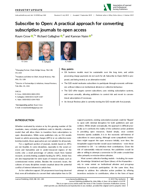 (PDF) Subscribe to Open: A practical approach for converting ...
