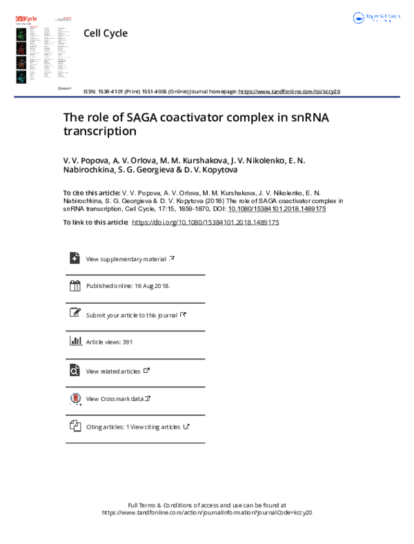 (PDF) The role of SAGA coactivator complex in snRNA transcription