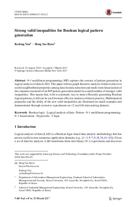 (PDF) Strong valid inequalities for Boolean logical pattern generation