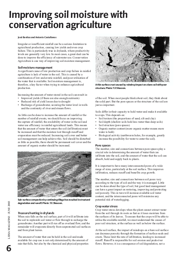 (PDF) Improving soil moisture with conservation agriculture