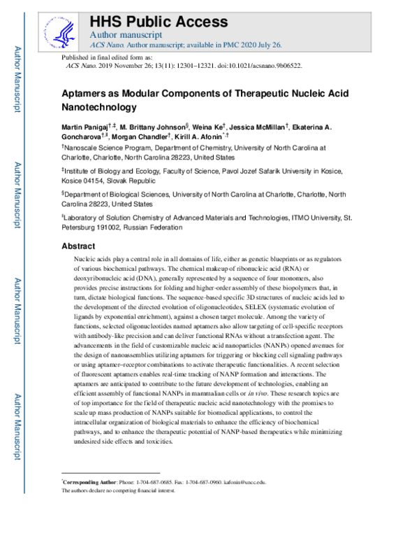 (PDF) Aptamers as Modular Components of Therapeutic Nucleic Acid ...