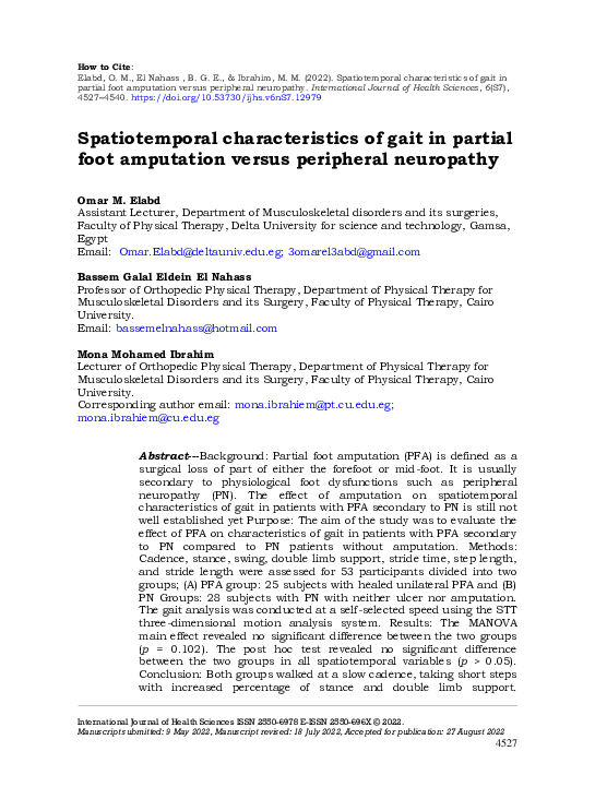 (PDF) Spatiotemporal characteristics of gait in partial foot amputation ...