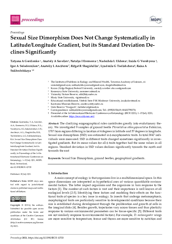 (PDF) Sexual Size Dimorphism Does Not Change Systematically in Latitude ...