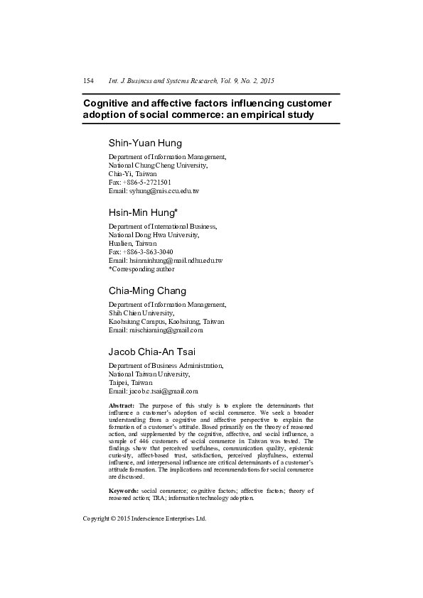 (PDF) Cognitive and affective factors influencing customer adoption of ...