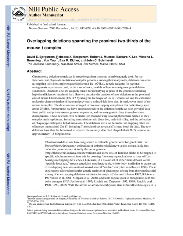 (PDF) Overlapping deletions spanning the proximal two-thirds of the ...