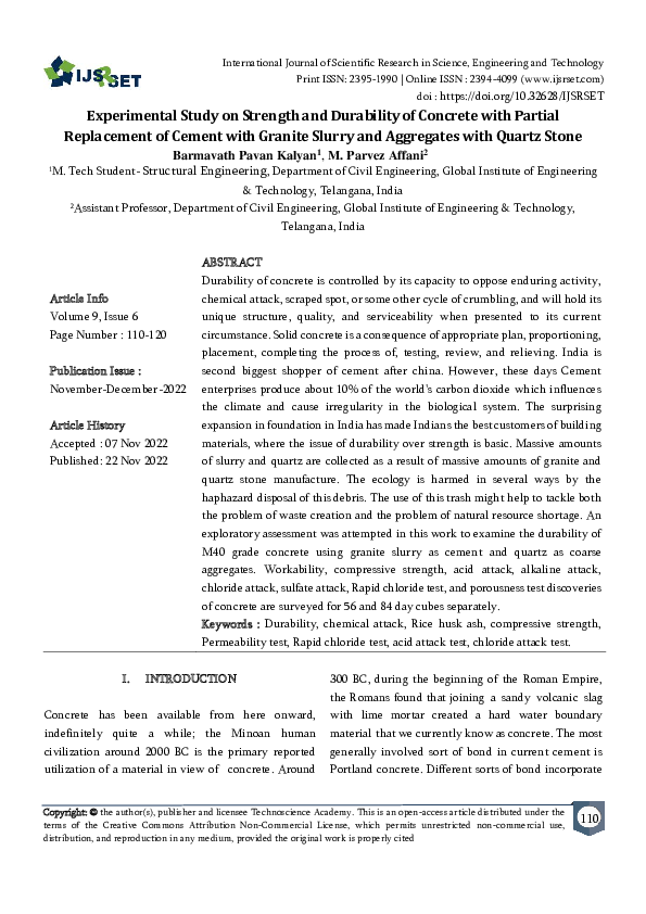 (PDF) Experimental Study on Strength and Durability of Concrete with ...